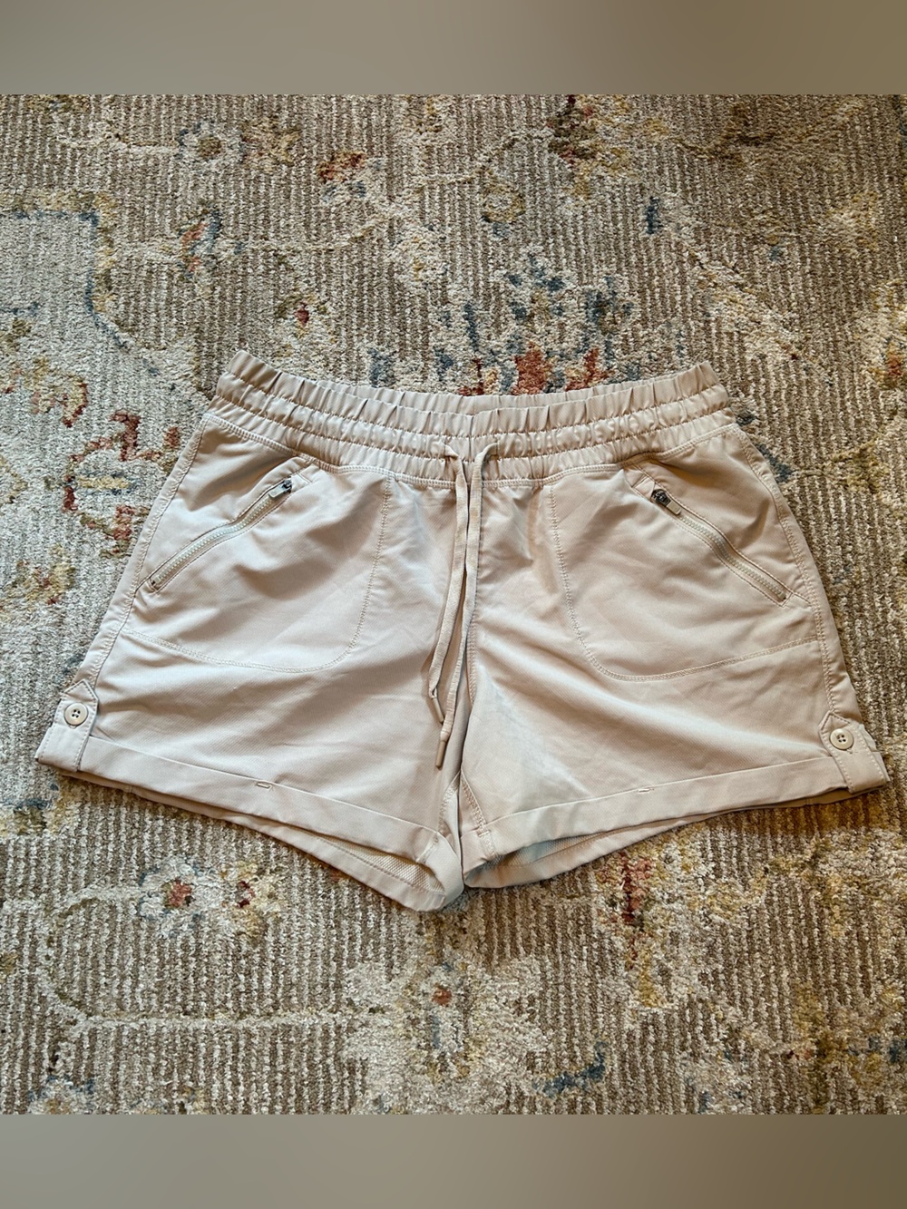Tangerine Drawstring Elastic-Waist Light Beige Athletic Shorts